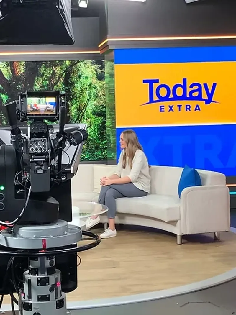 Chloe on the set of Today Extra, about to go on air